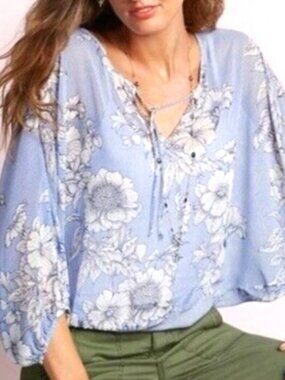 CAbi #5387 Sirena Floral Stripe Kimono Sleeve Top ** SZ L
